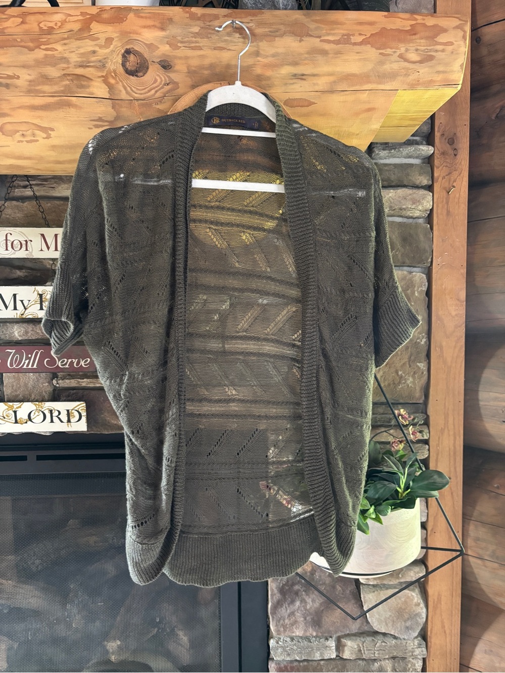 Linen Open-Front Knit Cardigan in Olive Green